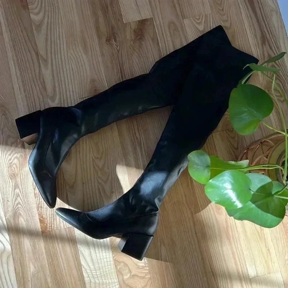 Black Vegan Leather| Over the Knee | Block Heel Boots - Picture 1 of 8
